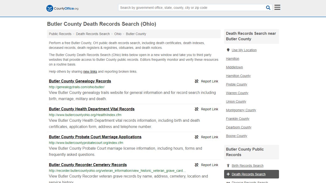 Death Records Search - Butler County, OH (Death ...