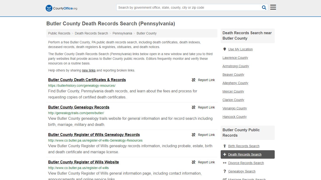 Death Records Search - Butler County, PA (Death ...