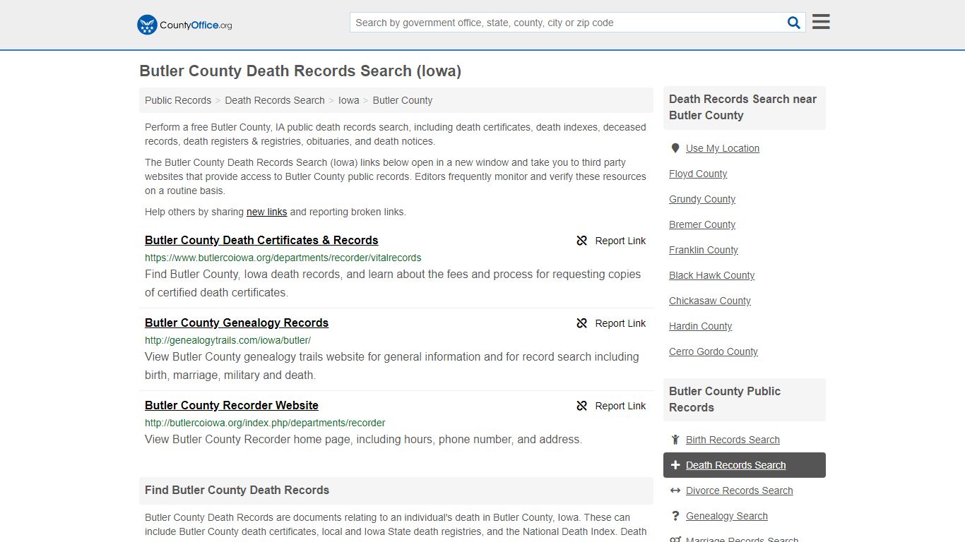 Death Records Search - Butler County, IA (Death ...